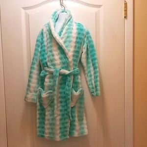 Fluffy mint and white color robe